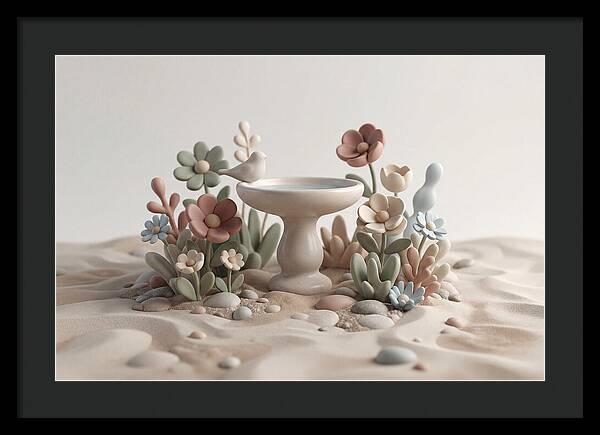 Birdbath Surrounded By Flowers