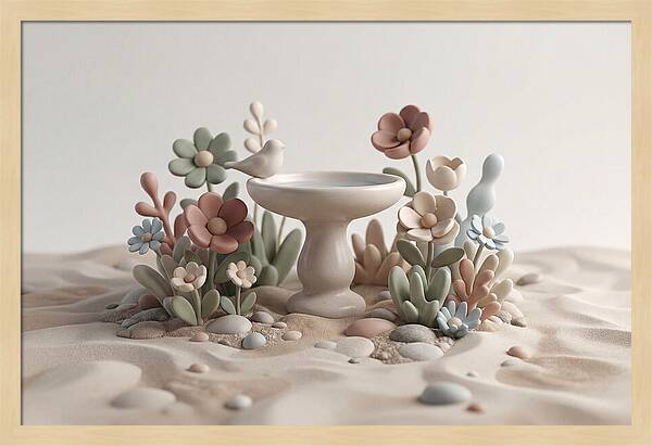 Birdbath Surrounded By Flowers