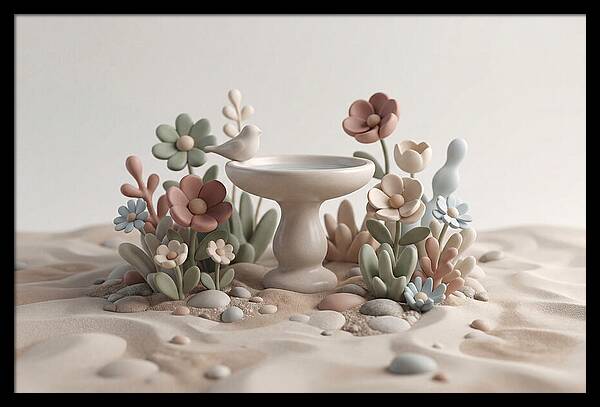 Birdbath Surrounded By Flowers