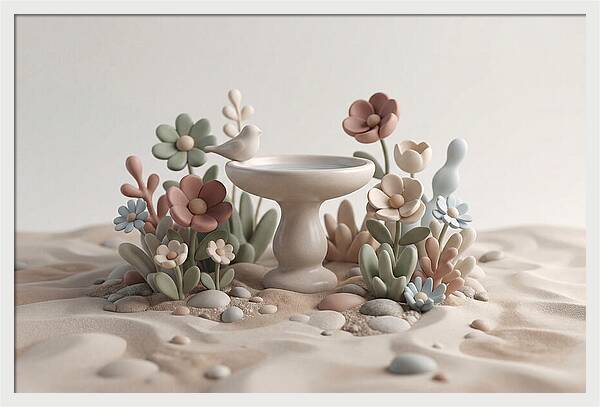 Birdbath Surrounded By Flowers