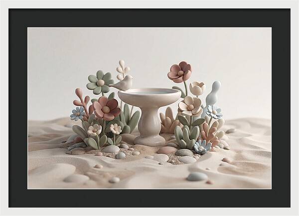 Birdbath Surrounded By Flowers