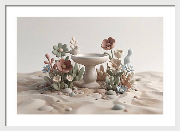 Birdbath Surrounded By Flowers