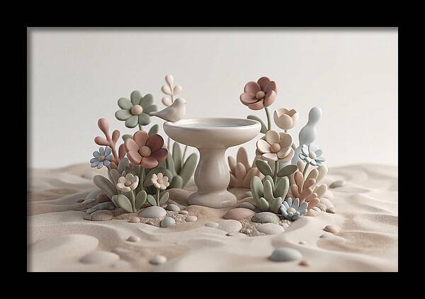Birdbath Surrounded By Flowers