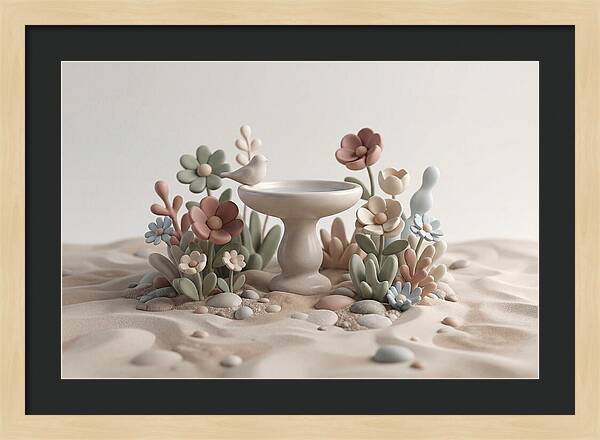 Birdbath Surrounded By Flowers