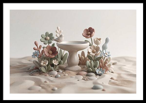 Birdbath Surrounded By Flowers