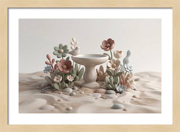 Birdbath Surrounded By Flowers