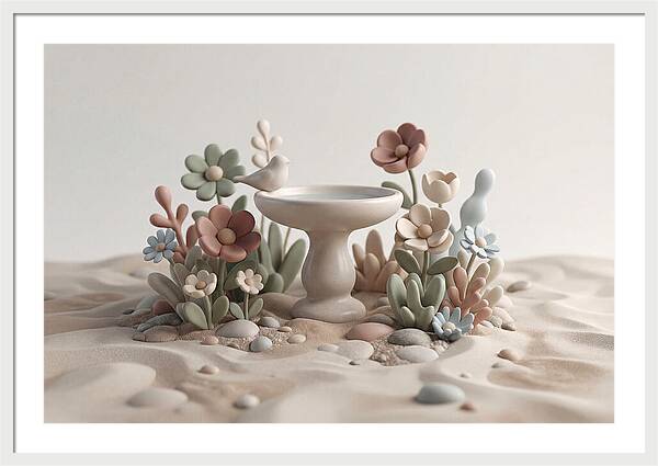 Birdbath Surrounded By Flowers