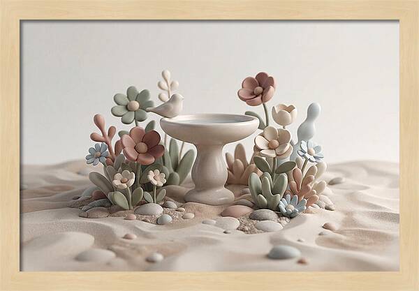 Birdbath Surrounded By Flowers