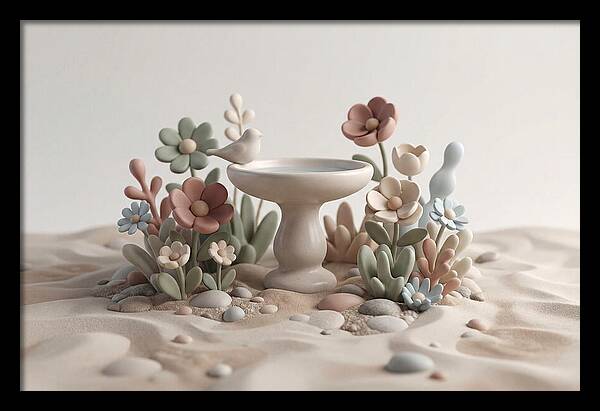 Birdbath Surrounded By Flowers