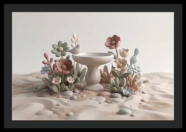 Birdbath Surrounded By Flowers
