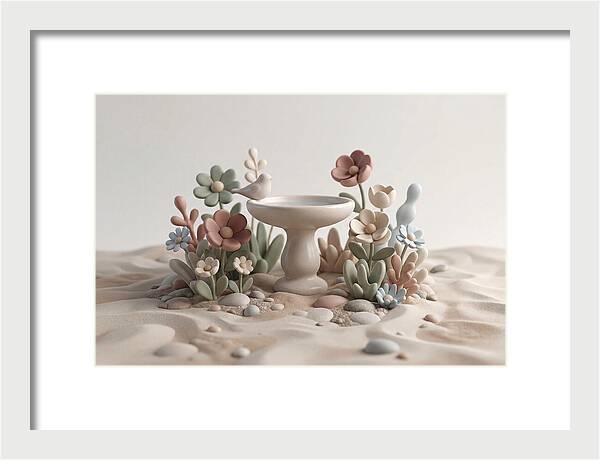 Birdbath Surrounded By Flowers