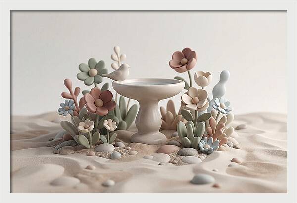 Birdbath Surrounded By Flowers