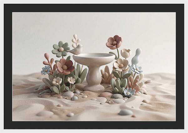 Birdbath Surrounded By Flowers