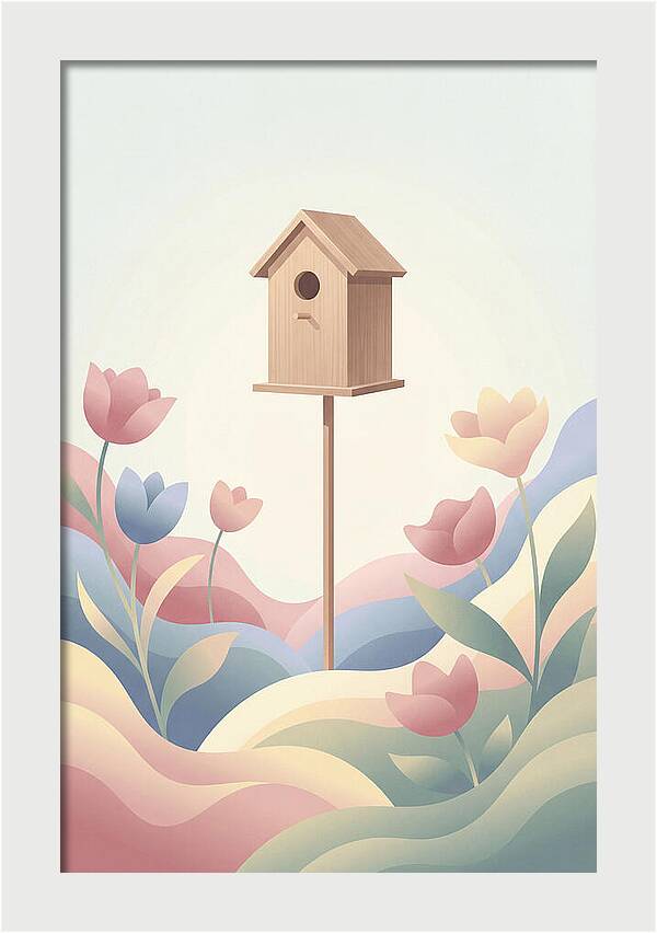 Birdhouse In A Blooming Garden