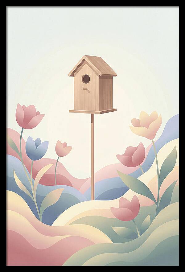 Birdhouse In A Blooming Garden