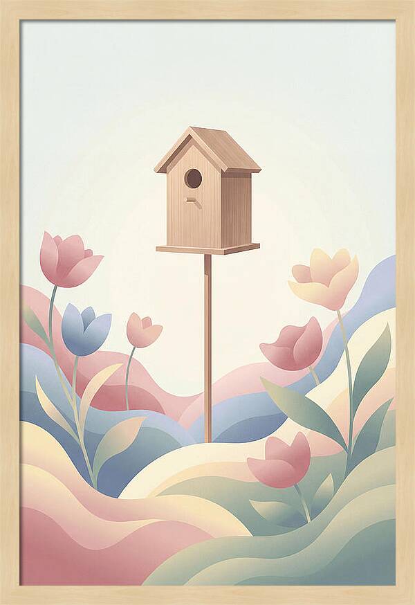 Birdhouse In A Blooming Garden