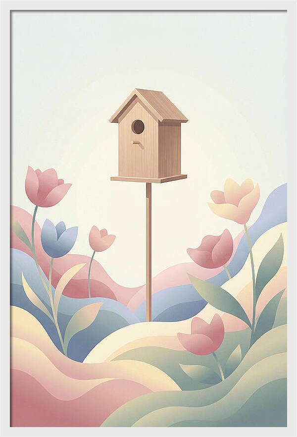 Birdhouse In A Blooming Garden