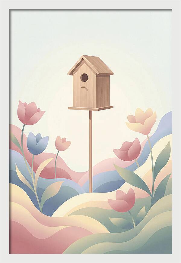 Birdhouse In A Blooming Garden
