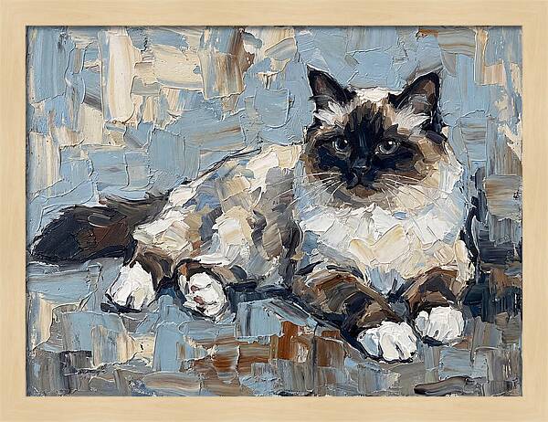 Birman Cat In Palette Knife Style