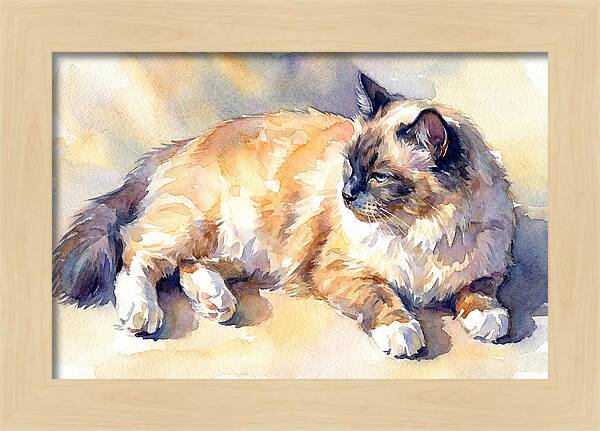 Birman Cat Relaxing In Sunlight