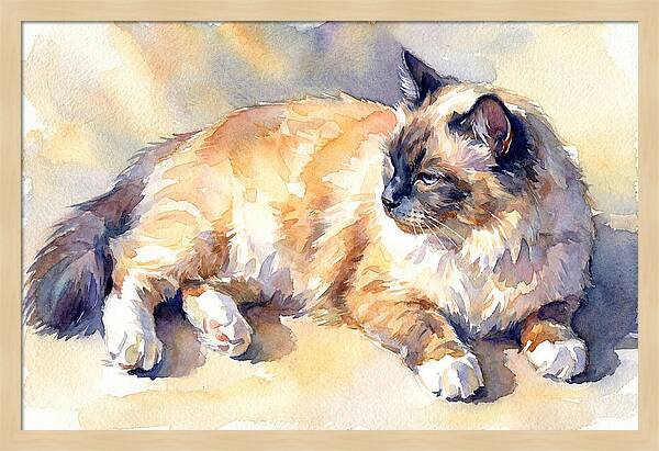 Birman Cat Relaxing In Sunlight