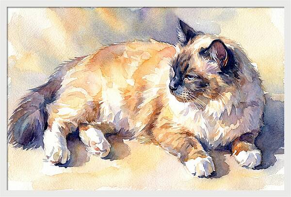 Birman Cat Relaxing In Sunlight