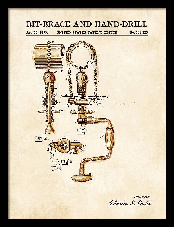 Bit Brace And Hand Drill Watercolor Patent Us538323a