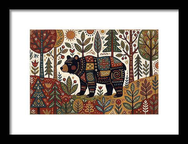 Black Bear In Folk Art Style