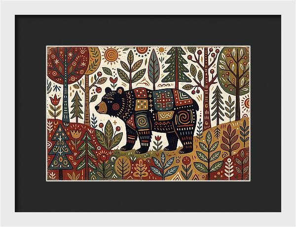 Black Bear In Folk Art Style