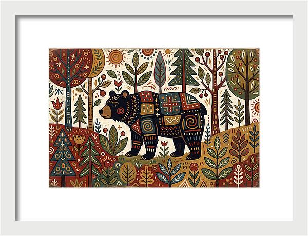 Black Bear In Folk Art Style