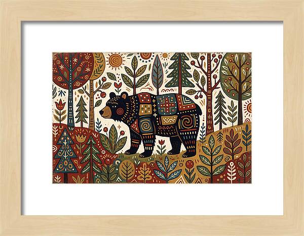 Black Bear In Folk Art Style