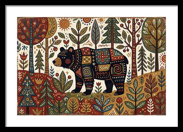 Black Bear In Folk Art Style