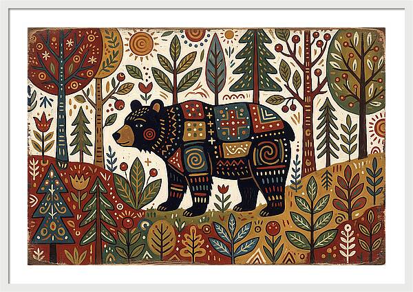 Black Bear In Folk Art Style
