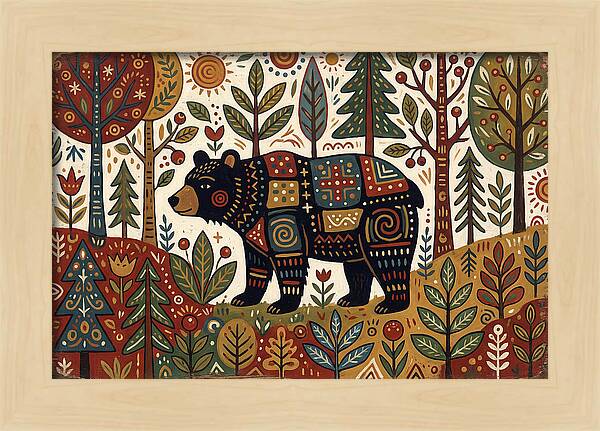 Black Bear In Folk Art Style