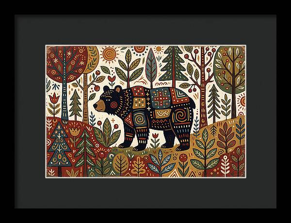 Black Bear In Folk Art Style