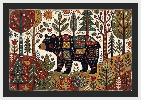 Black Bear In Folk Art Style