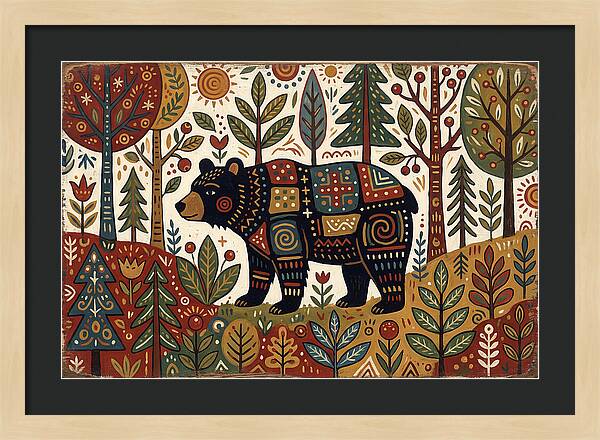 Black Bear In Folk Art Style