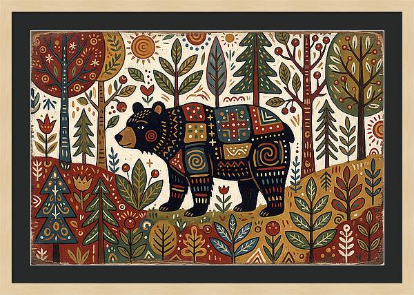 Black Bear In Folk Art Style