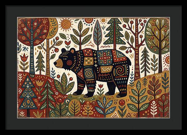 Black Bear In Folk Art Style
