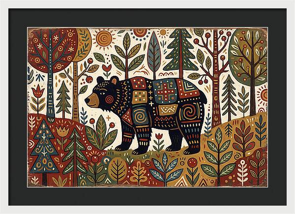 Black Bear In Folk Art Style