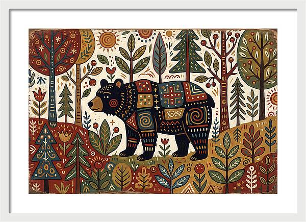 Black Bear In Folk Art Style