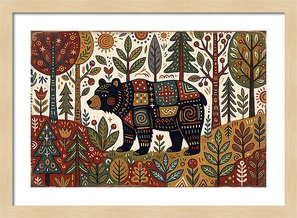 Black Bear In Folk Art Style