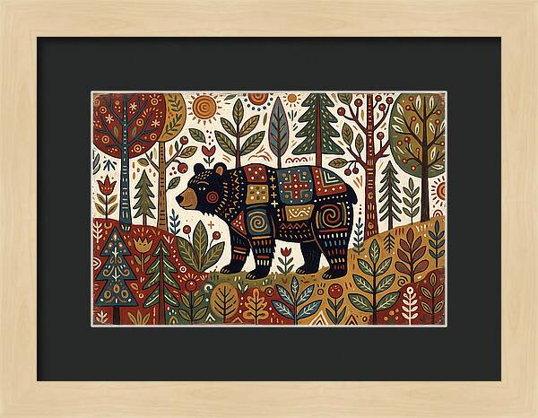 Black Bear In Folk Art Style