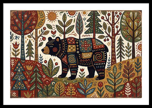 Black Bear In Folk Art Style