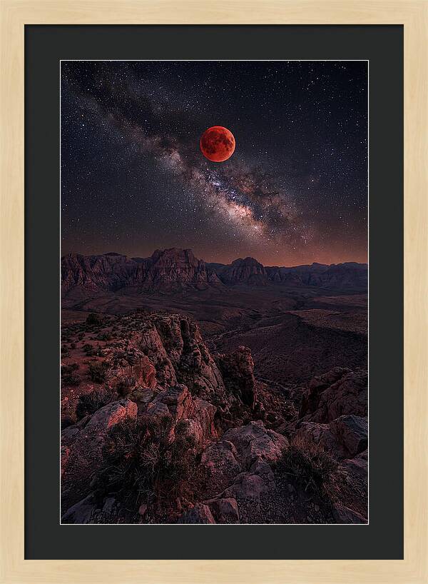 Blood Moon Eclipse Over Desert