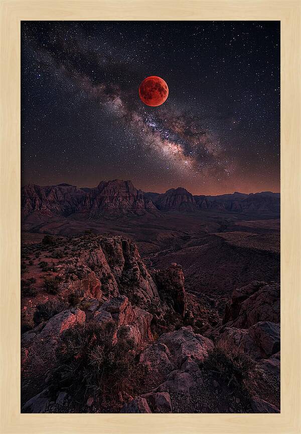 Blood Moon Eclipse Over Desert