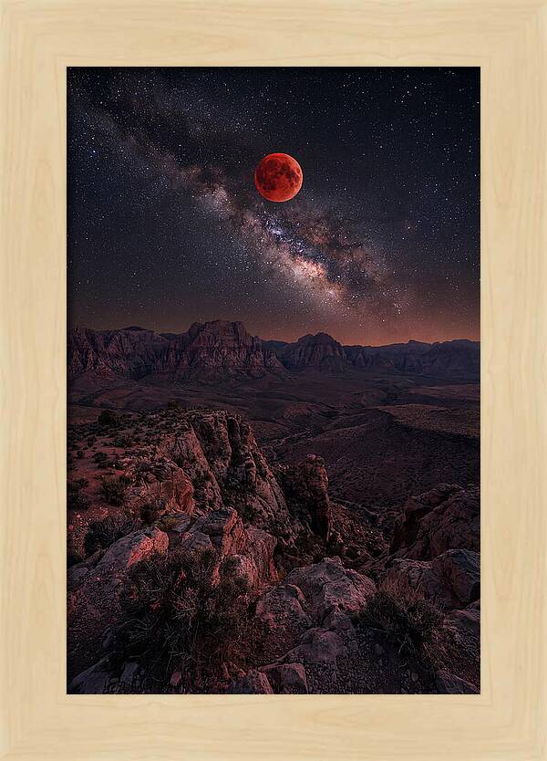 Blood Moon Eclipse Over Desert