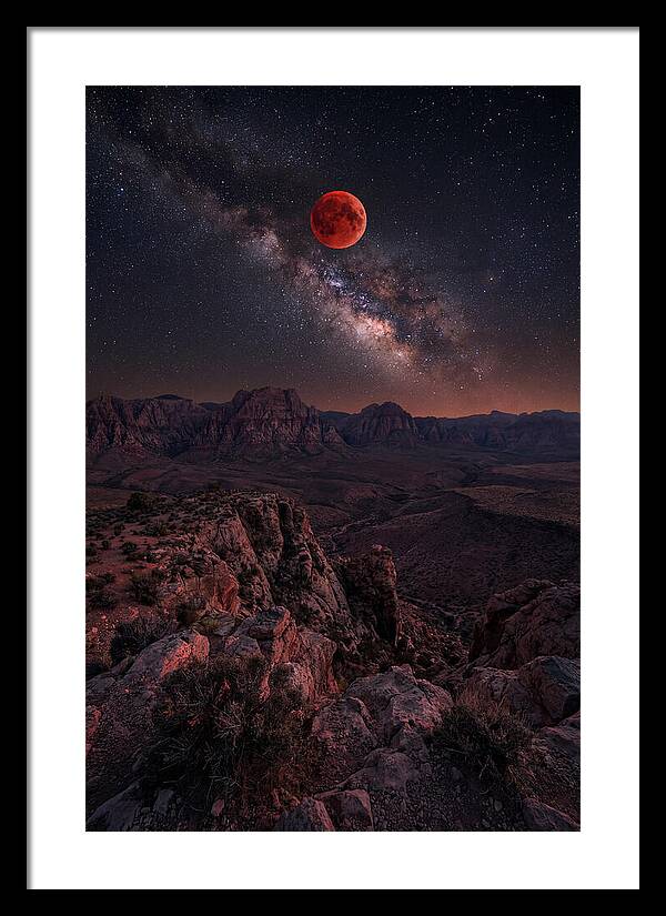 Blood Moon Eclipse Over Desert