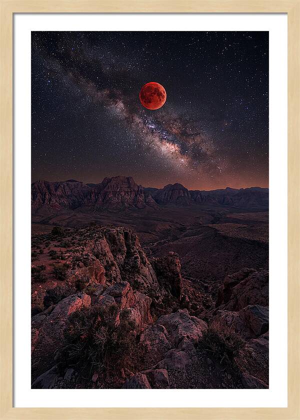 Blood Moon Eclipse Over Desert
