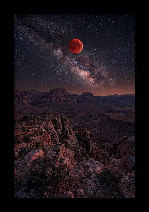 Blood Moon Eclipse Over Desert